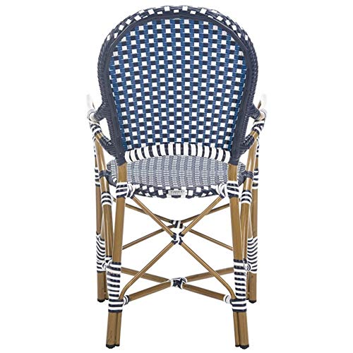 Safavieh Home Hooper Navy and White Indoor/Outdoor Rattan Stacking Arm Chair, Set of 2