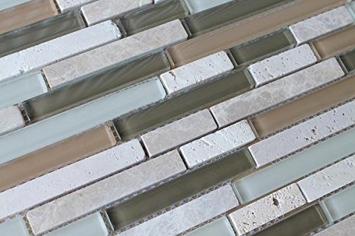 10 Square Feet - Bliss Bamboo Stone and Glass Linear Mosaic Tiles - Bathroom Walls/Tub Surround/Kitchen Backsplash