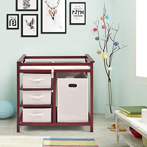 Costzon Baby Changing Table Basket Hamper Infant Diaper Nursery Station (Wine)