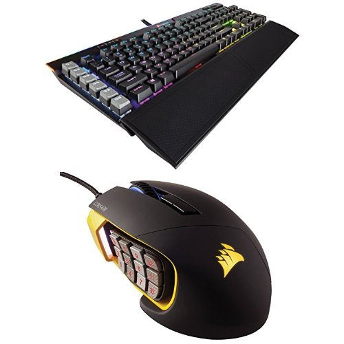 Corsair Gaming K95 RGB PLATINUM Mechanical Keyboard, Cherry MX Brown, Black (CH-9127012-NA) and Corsair Gaming SCIMITAR Pro RGB Gaming Mouse, Backlit RGB LED, 16000 DPI, Yellow Side Panel, Optical