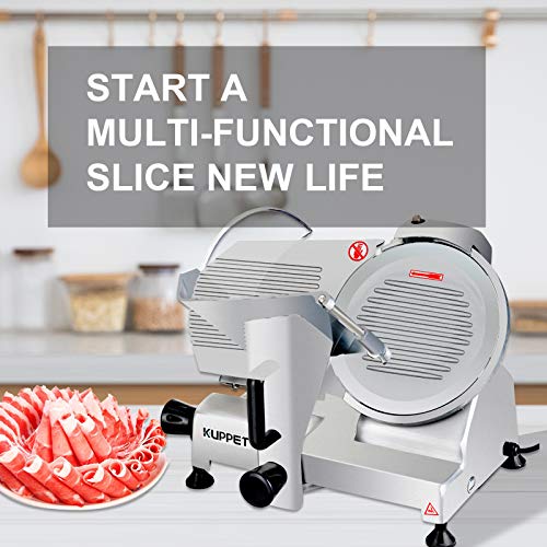 KUPPET Meat Slicer Electric Deli Removable 8'' Stainless Steel Blade & Food Carriage Adjustable Thickness Commercial Machine