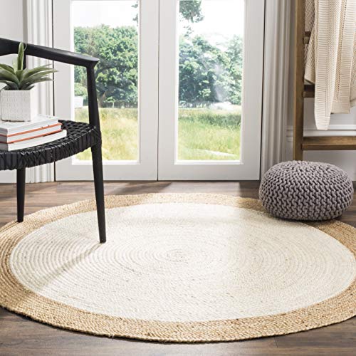 Safavieh Natural Fiber Collection NF801M Hand-Woven Ivory and Natural Jute Round Area Rug (8' in Diameter)