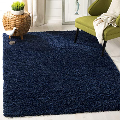 SAFAVIEH Athens Shag Collection SGA119N Non-Shedding Living Room Bedroom Dining Room Entryway Plush 1.5-inch Thick Area Rug, 10' x 14', Navy