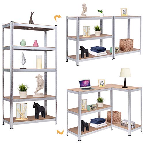 2 Pieces Shelving Rack Storage Shelf Steel Garage Utility Rack 5-Shelf Adjustable Shelves Heavy Duty Display Stand for Books