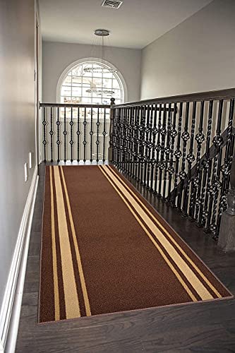 Custom Size Solid Border Roll Runner 32 in Wide x Your Length Choice Slip Resistant Rubber Back Area Rugs and Runners (Brown with Beige Border 28 ft x 32 in)