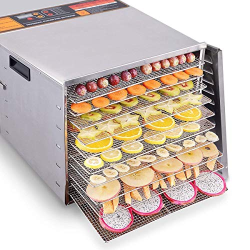 Costzon Professional Food Dehydrator, 1000W Commercial Stainless Steel Food Fruits Preserver With 10 Drying Trays