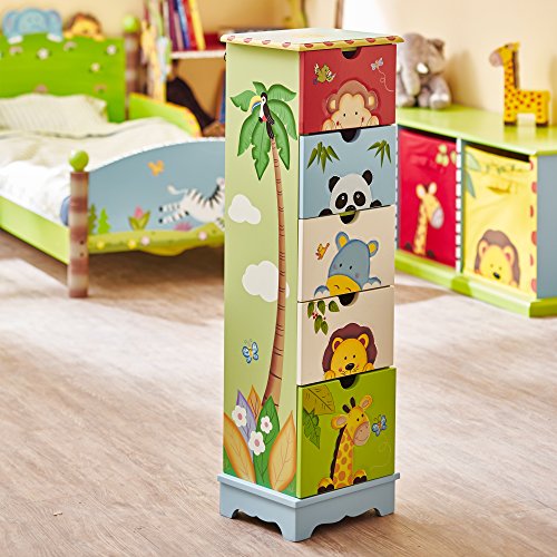 Fantasy Fields - Sunny Safari Animals Durable Wooden Hand Crafted Kids Storage Cabinet with 5 Drawers - Blue