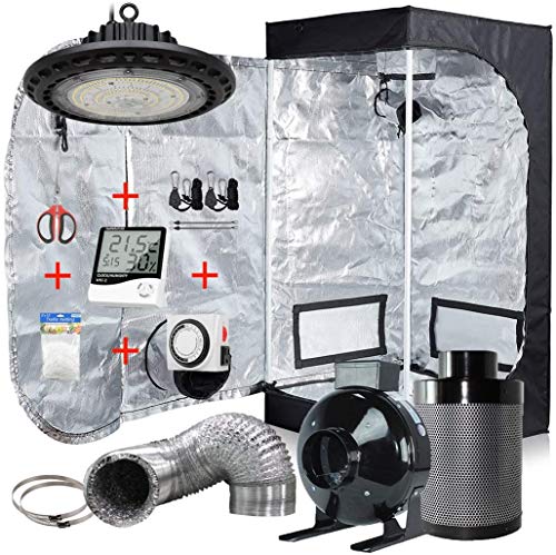 GreenHouser Grow Tent Room Complete Kit Hydroponic Growing System LED 300W/ 600W/ 800W Grow Light +4" Carbon Filter Combo(300W LED Light, 24''x24''x48'')