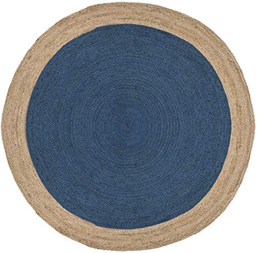 Safavieh Natural Fiber Collection NF801D Hand-woven Jute Area Rug, 9' Round, Royal Blue/Natural