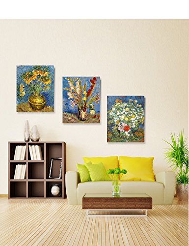 DECORARTS - Triptych (Van Gogh Flower Series), Vincent Classic Art Reproduction. Giclee Canvas Prints Wall Art for Home Decor 24x30, 3pcs/Set