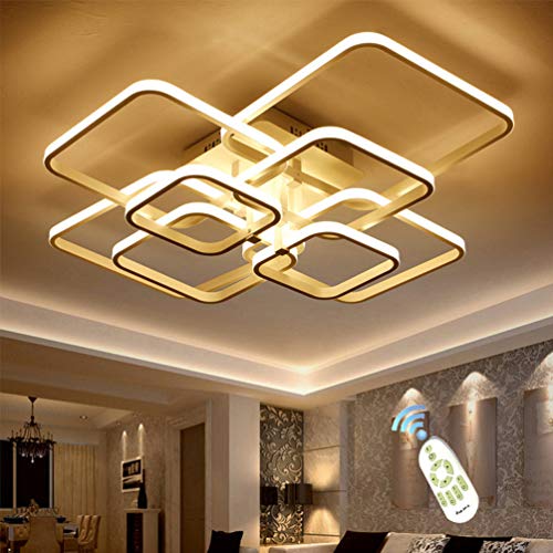 LED Ceiling Light Fixture with Remote Control,Chandelier Modern Acrylic Lighting Flush Mount Lamp 8 Heads for Dining Room Bedroom Square Kitchen Light Fixtures,Dimmable Light Color Changeable (White)