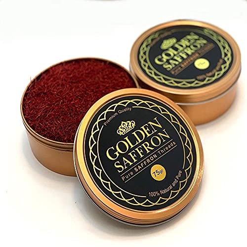 Golden Saffron, Finest Pure Premium All Red Saffron Threads, Grade A+ Super Negin, Non-GMO Verified. For Tea, Paella, Rice, Desserts, Golden Milk and Risotto (75 Grams)