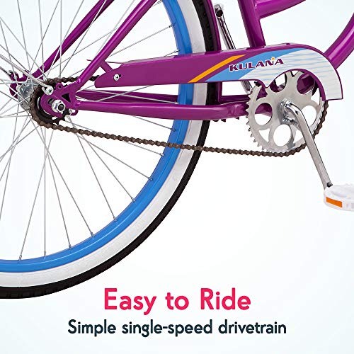Kulana Lakona Shore Adult Beach Cruiser Bike, 26-Inch Wheels, Single Speed, Blue/Purple