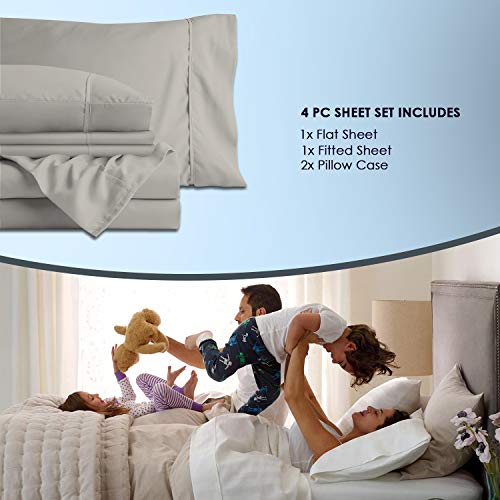 1000 Thread Count Sheet Set, 100% Long Staple Pure Cotton Light Gray King Sheets, Luxurious Smooth Sateen Weave Breathable Sheets fit Upto 15 inch Deep Pockets (Light Grey King 100% Cotton Sheet Set)