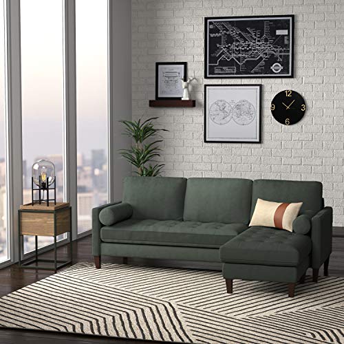 Amazon Brand – Rivet Aiden Mid-Century Modern Velvet Reversible Sectional Sofa (86") - Hunter Green