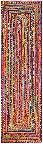 Safavieh Cape Cod Collection CAP202A Handmade Boho Braided Jute & Cotton Runner, 2'3" x 18' , Red / Multi