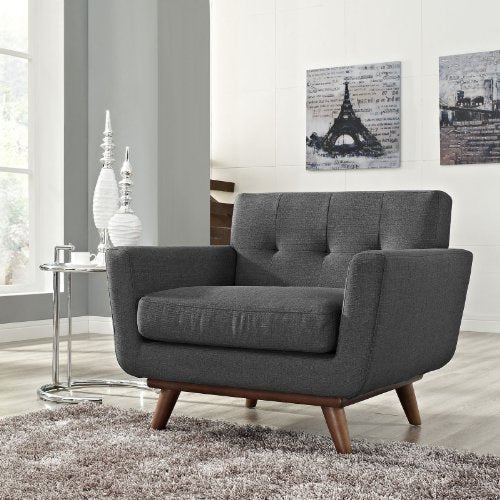 Modway Engage Mid-Century Modern Upholstered Fabric Accent Arm Lounge Chair in Gray