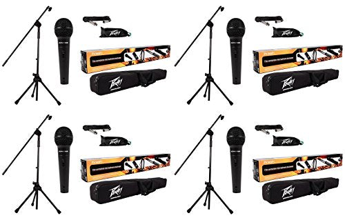 (4) Peavey PV MSP1 PVi 100 Microphones+Mic Stands w/Boom+Gig Bags+XLR Cables