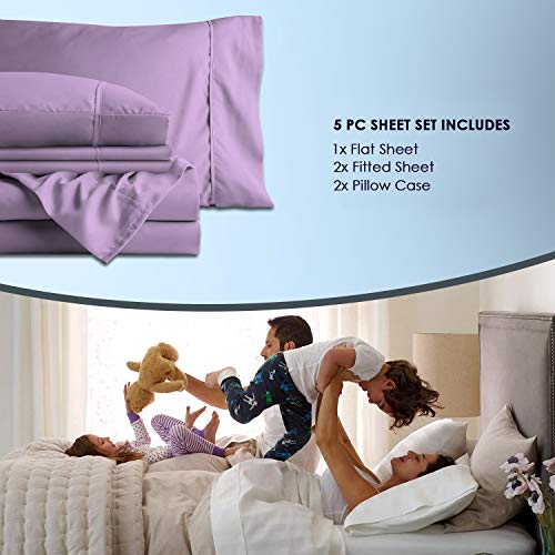 1000 Thread Count Sheet Set, 100% Long Staple Pure Cotton Lavender Split King Sheets, Luxurious Smooth Sateen Weave Breathable Sheets fit Upto 15 inch Deep Pockets (Lavender Split King Cotton Sheets)