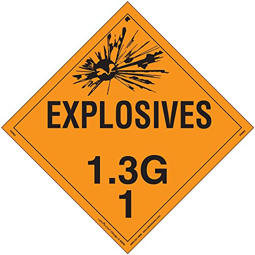 Lablemaster (PSR62) Explosive Class 1.3 G Placard, Removeable Vinyl, Made in The USA, 10.75"x10.75", DOT Shipping Compliant, Case of 900 (900 Pack)