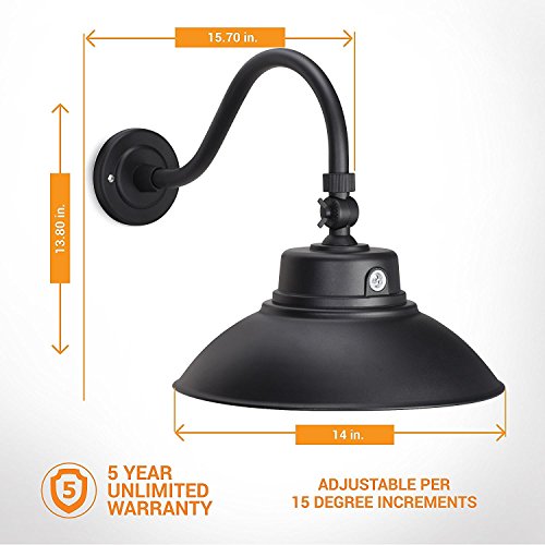 2 Pack 14in Black Gooseneck Barn Light LED Fixture for Indoor/Outdoor Use Photocell Included Swivel Head 42W ETL Listed Sign Lighting 3000K Warm White