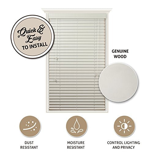 Luxr Blinds Custom-Made Real Wood Horizontal Window Blinds with Easy Inside Mount - 62" x 96" - 2" Wooden Slats - Premium Quality Basswood - Pure White