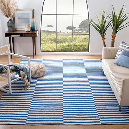 Safavieh Montauk Collection MTK715C Handmade Flatweave Ivory and Blue Cotton Area Rug (8' x 10')