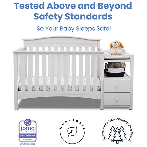 Delta Children Birkley Convertible Crib N Changer, Bianca White with Twinkle Stars Supreme Crib and Toddler Mattress