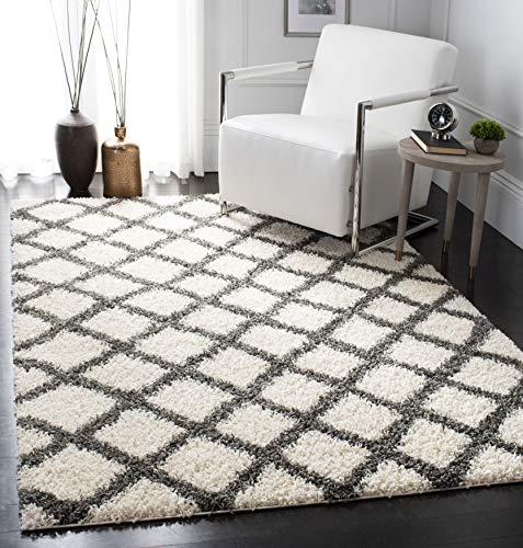 SAFAVIEH Dallas Shag Collection SGD258H Trellis Non-Shedding Living Room Bedroom Dining Room Entryway Plush 1.5-inch Thick Area Rug, 8' x 10', Ivory / Dark Grey