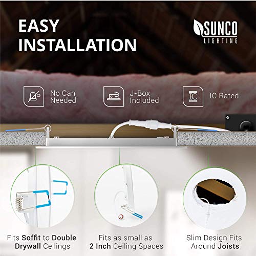 Sunco Lighting 16 Pack 6 Inch Slim LED Downlight, Baffle Trim, Junction Box, 14W=100W, 850 LM, Dimmable, 3000K Warm White, Recessed Jbox Fixture, IC Rated, Retrofit Installation - ETL & Energy Star