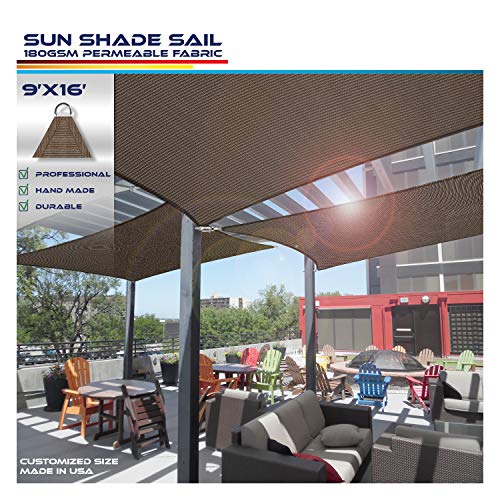 Windscreen4less Sun Shade Sail Brown 9' x 16' Rectangle Patio Permeable Fabric UV Block Perfect for Outdoor Patio Backyard - Customize