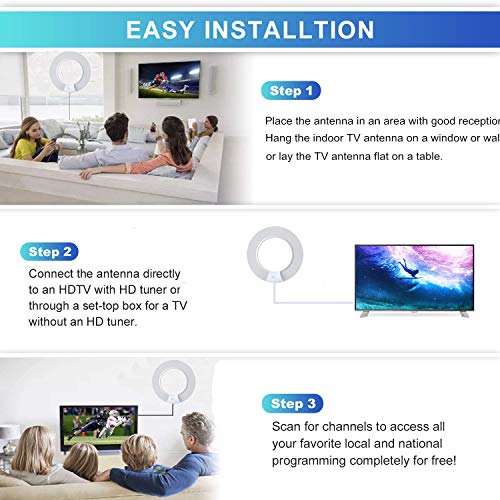 1byone HDTV Antenna [2019 Upgraded Version] Digital Amplified Indoor TV Antenna, Amplifier Signal Booster Support 4K 1080P UHF VHF Freeview Life Local Channels All Type Television (Renewed)