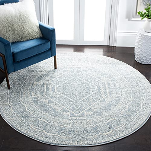 SAFAVIEH Adirondack Collection ADR108T Oriental Medallion Non-Shedding Dining Room Entryway Foyer Living Room Bedroom Area Rug, 10' x 10' Round, Slate / Ivory