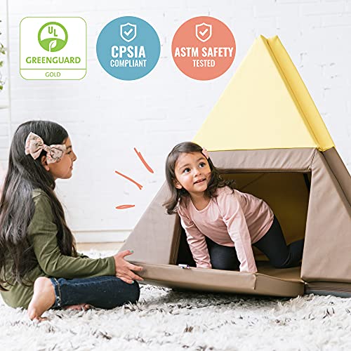 ECR4Kids Tent Canoe and Tumbler Too - Unique Transforming Activity Play Mat for Toddlers and Kids, Chocolate/Yellow