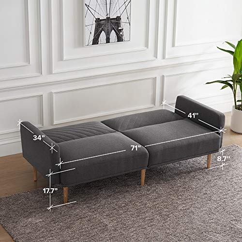 Mopio Chloe Convertible Futon Couch Bed, Fabric Tufted Modern Sofa Sleeper with Tapered Wood Legs, 76.8" L, Perfect Suit for Your Living Room, Dark Gray