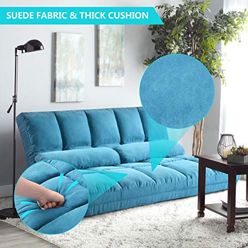 Adjustable Floor Couch and Sofa for Living Room and Bedroom, Foldable 5 Reclining Position with 2 Pillows, Love seat, Blue