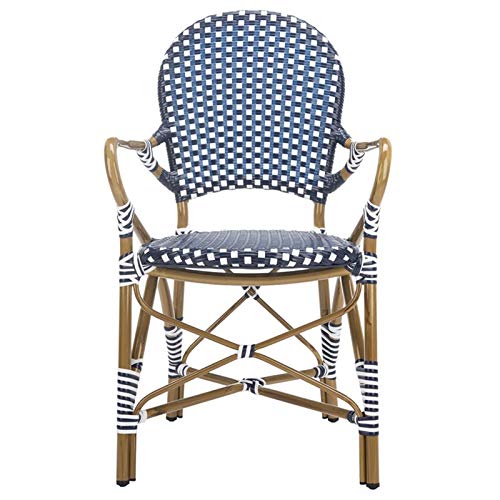 Safavieh Home Hooper Navy and White Indoor/Outdoor Rattan Stacking Arm Chair, Set of 2