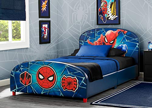 Delta Children Upholstered Twin Bed & 6-Inch Memory Foam Twin Mattress, Marvel Spider-Man