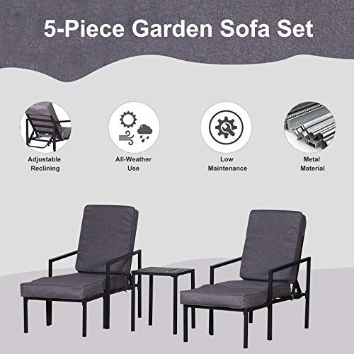 Outsunny 5-Piece Outdoor Occasional Lounge Chair Set with 2 Chairs, 2 Footrests, and a Coffee Table, Cushions Included