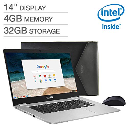 2019 ASUS Chromebook 14 FHD 1080P Display With Intel Dual Core Celeron Processor N3350, 4GB RAM, 32GB With Sleeve And Mouse