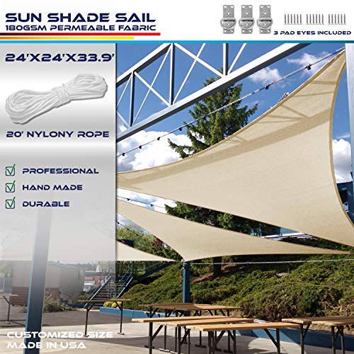 Windscreen4less 24' x 24' x 33.9' Triangle Sun Shade Sail - Solid Canary Yellow Durable UV Shelter Canopy for Patio Outdoor Backyard Included Free Pad Eyes - Custom Size (3 Year Warranty)