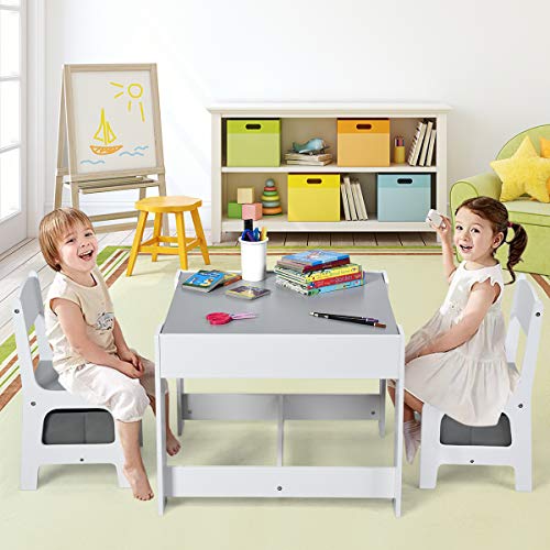 Costzon 3 in 1 Kids Activity Wood Table Sets W/ Storage Drawer Detachable Blackboard For Toddlers Kiddy Sized Furniture