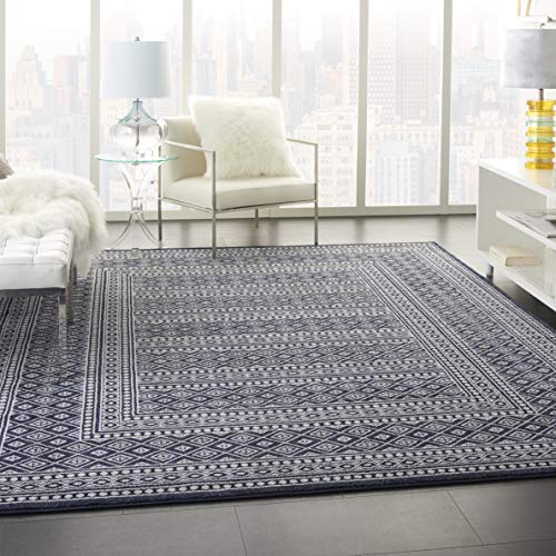 Nourison Royal Moroccan Distressed Bohemian Navy/Grey 8' x 10' Area Rug (8'x10'), NAVGY