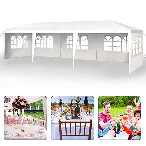 10'x30' Party Canopy Tent Outdoor Wedding Waterproof Gazebo Pavilion w/5 Removable Sidewalls Heavy Duty Camping Shelter BBQ Pavilion Canopy, White