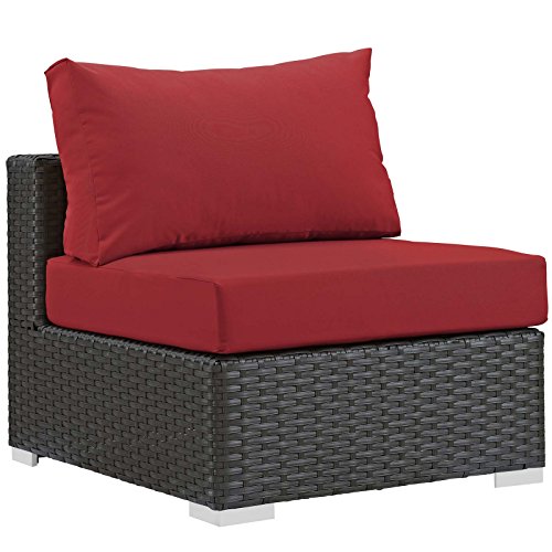 Modway EEI-1854-CHC-RED Sojourn Wicker Rattan Outdoor Patio Sunbrella Fabric, Armless Chair, Canvas Red