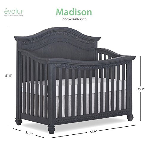 Evolur Madison 5, 1 Curved Top Convertible Crib, Weathered Grey