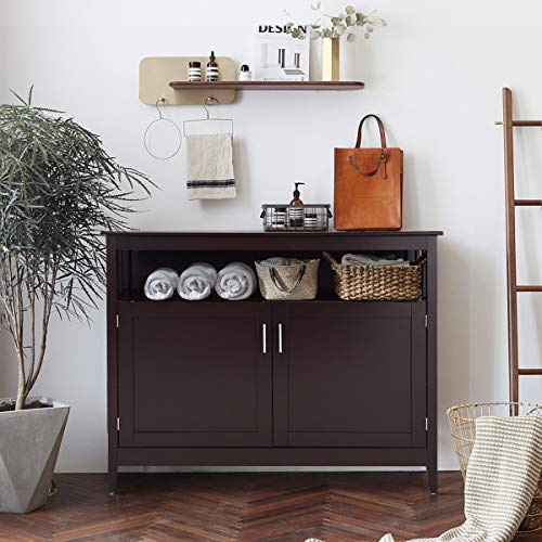 Costzon Kitchen Storage Sideboard Dining Buffet Server Cabinet Cupboard Chest with 2 Level Cabinets and Open Shelf Brown