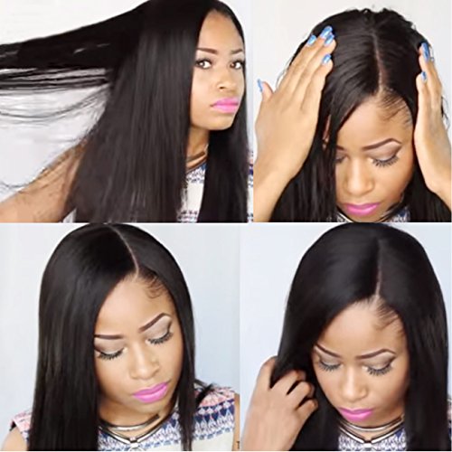 KUN Hair 360 Lace Front Wigs Human Hair Wigs Brazilian Virgin Human Hair Wig with Baby Hair Light Yaki Straight 360 Lace Wigs Free Part 150% Density 16 Inches Natural Color