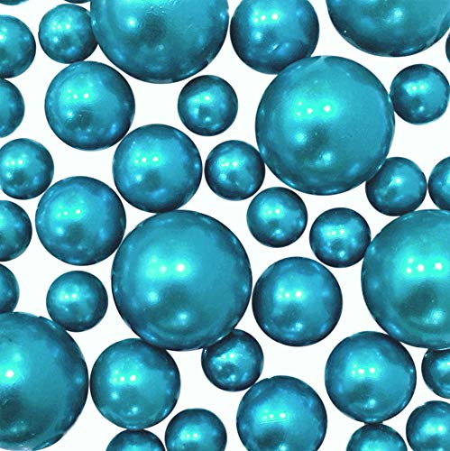 10 Packs Sale 'Floating' Blue Turquoise Pearls - No Hole Jumbo/Assorted Sizes Vase Decorations + Includes Transparent Water Gels for Floating The Pearls