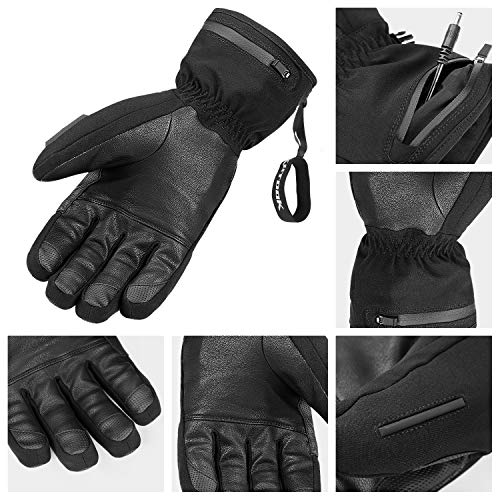 KUTOOK Electric Heat Gloves Rechargeable Battery Heated Gloves Waterproof Windproof in Winter Cold Weather Men Women Black Large